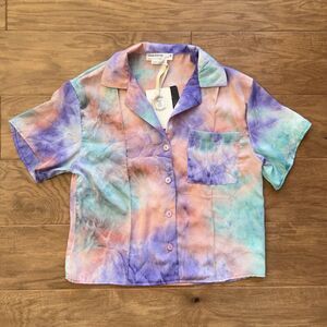NWT Urban Outfitters Urban Renewal Shirt XS Tie Dye Button Up Pink Purple Blue